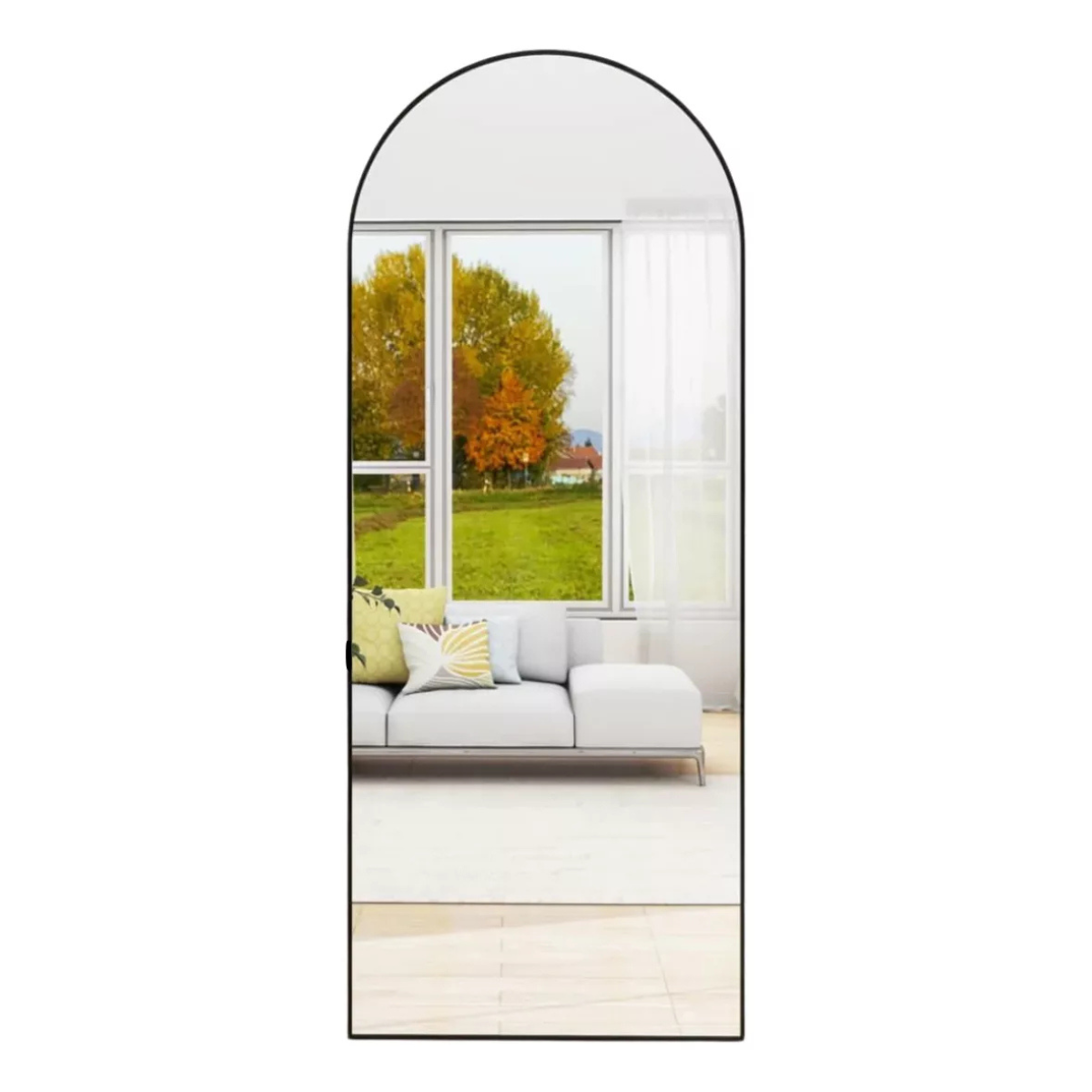 Espejo full body en forma de arco con marco de aluminio color negro 60x150 cm herrashop