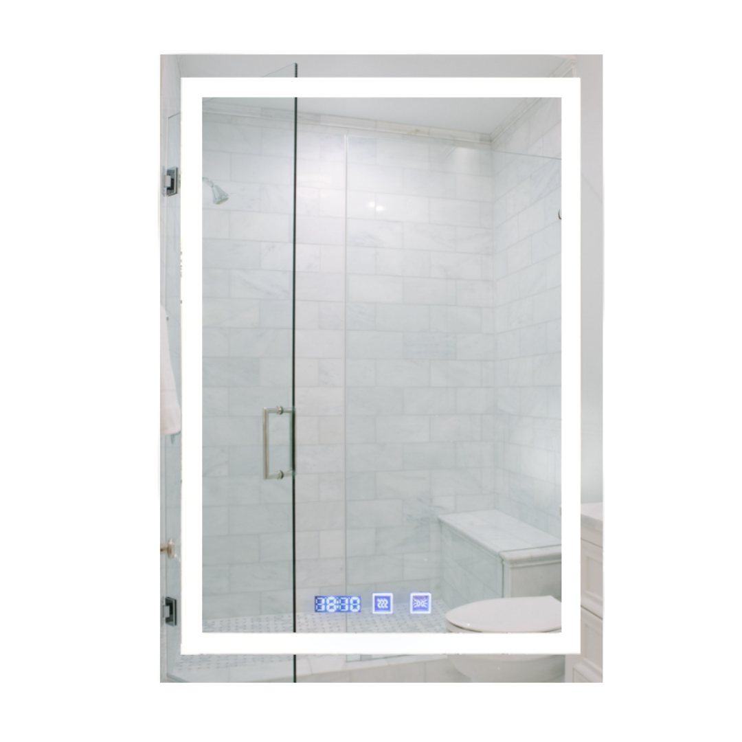 Luxury Rectangular Mirror 50x70 cm With 3 light tones + Anti-fog + Clock + Temperature