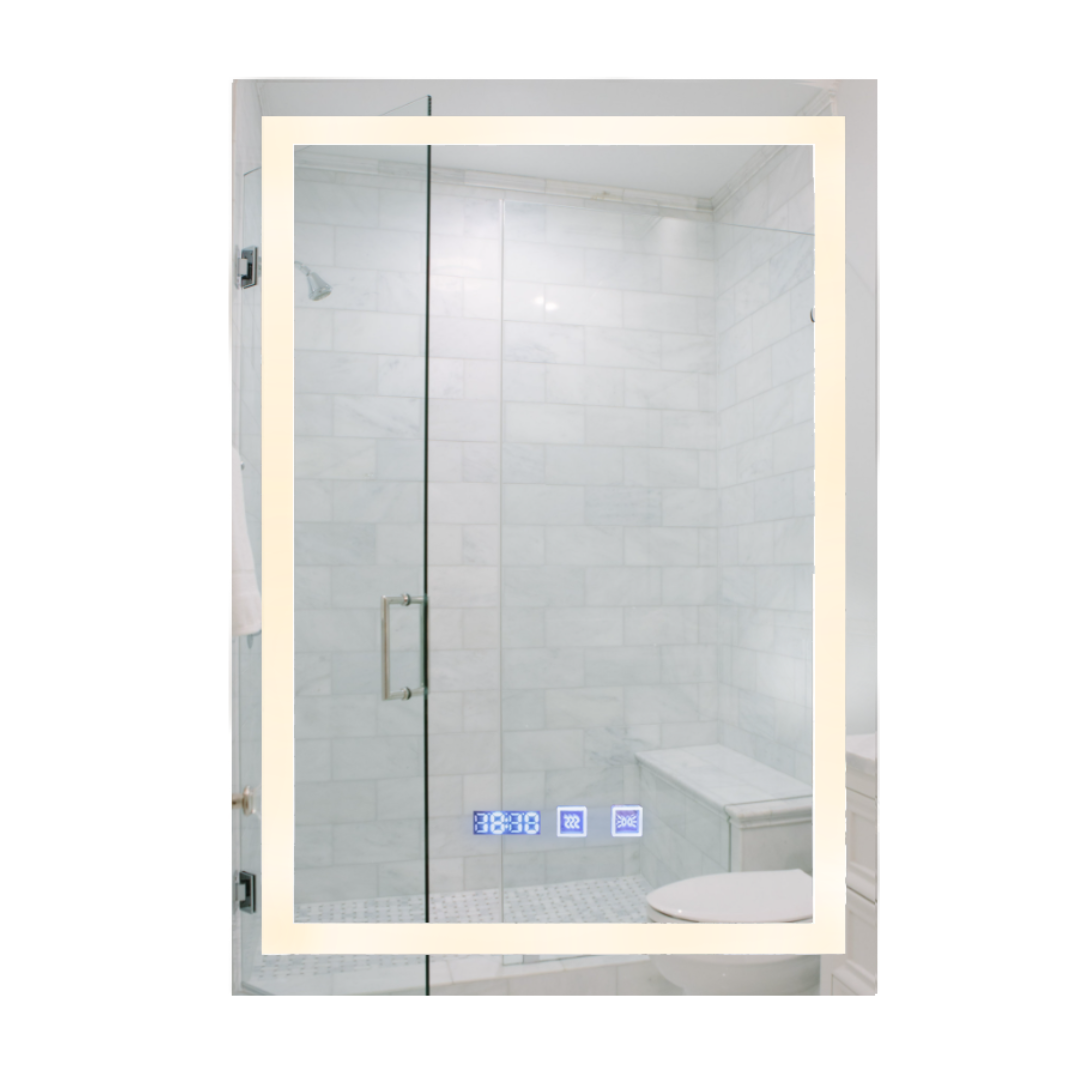Luxury Rectangular Mirror 50x70 cm With 3 light tones + Anti-fog + Clock + Temperature