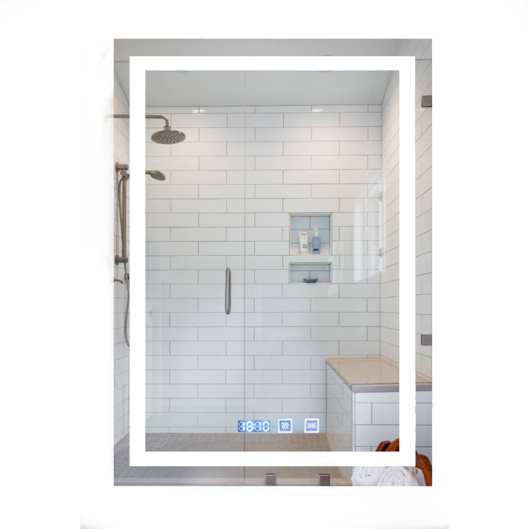 Espejo Rectangular De Lujo 60x80 cm Con 3 tonos de luz + Antiempañante + Reloj + Temperatura