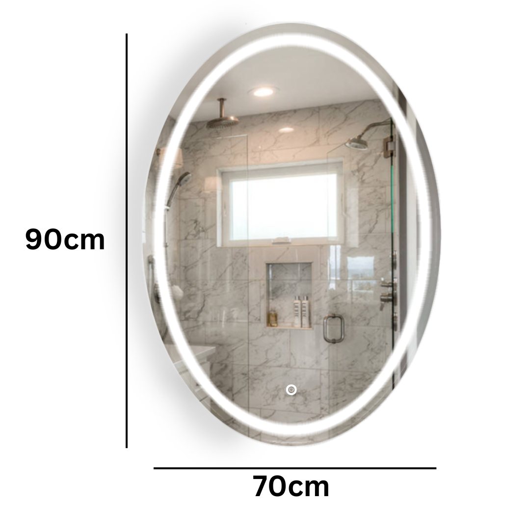 Luxury Oval Mirror With White Led Light 70X90 cm