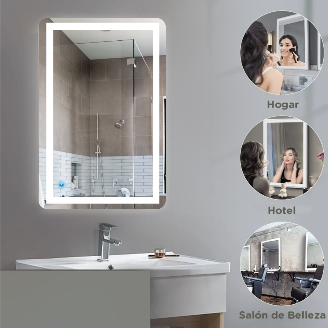 Espejo Rectangular Con Luz Led De Lujo Con Canto Pulido 70X90 cm