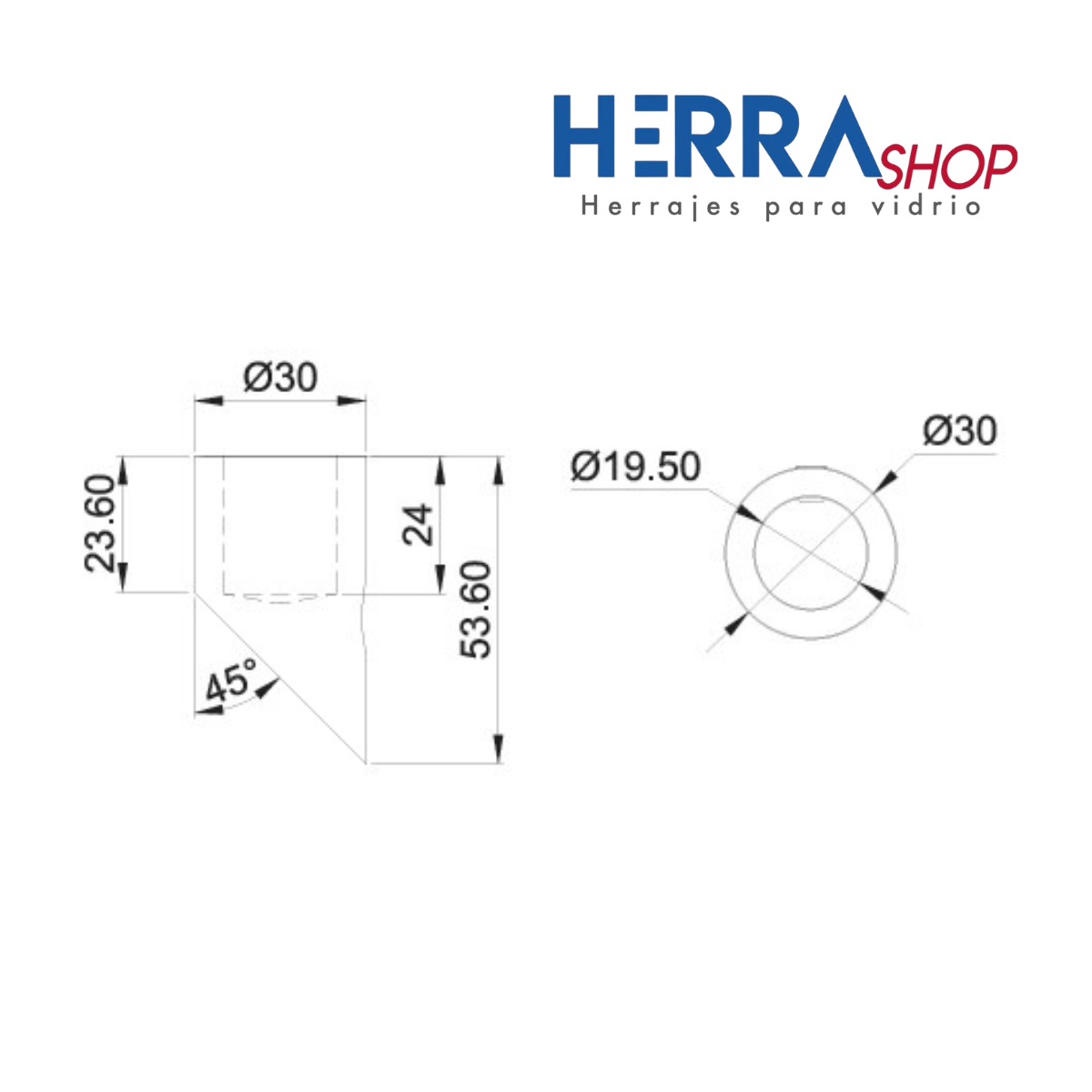 Fixed connector 45° pipe wall sku 1240004