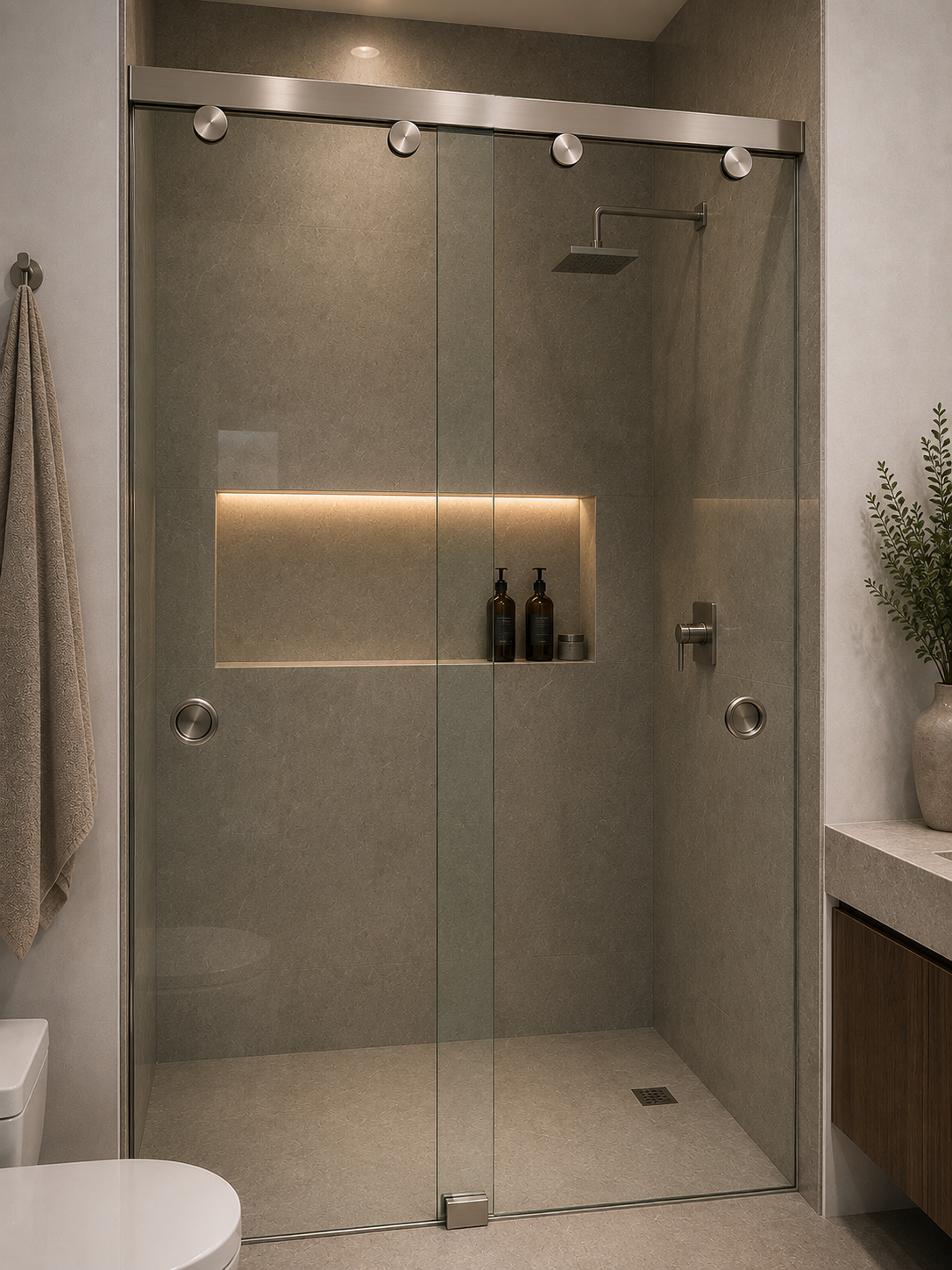 Cancel De Baño Chetumal Herralum Con Cristal Templado 8mm Y Herraje
