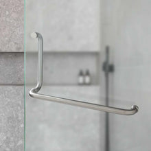Glass bathroom door handle with towel rail measuring 15cm-45cm