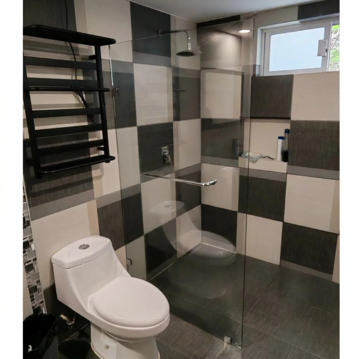 Cancel De Baño Vidrio Fijo Templado Tipo Mampara Con Toallero