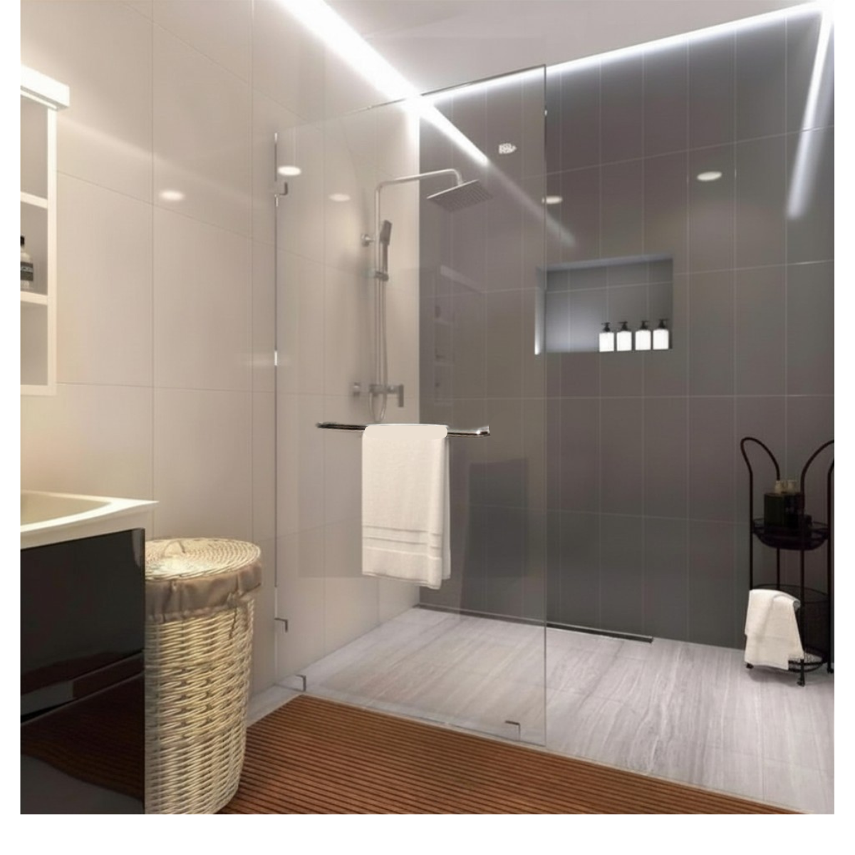 Cancel De Baño Vidrio Fijo Templado Tipo Mampara Con Toallero