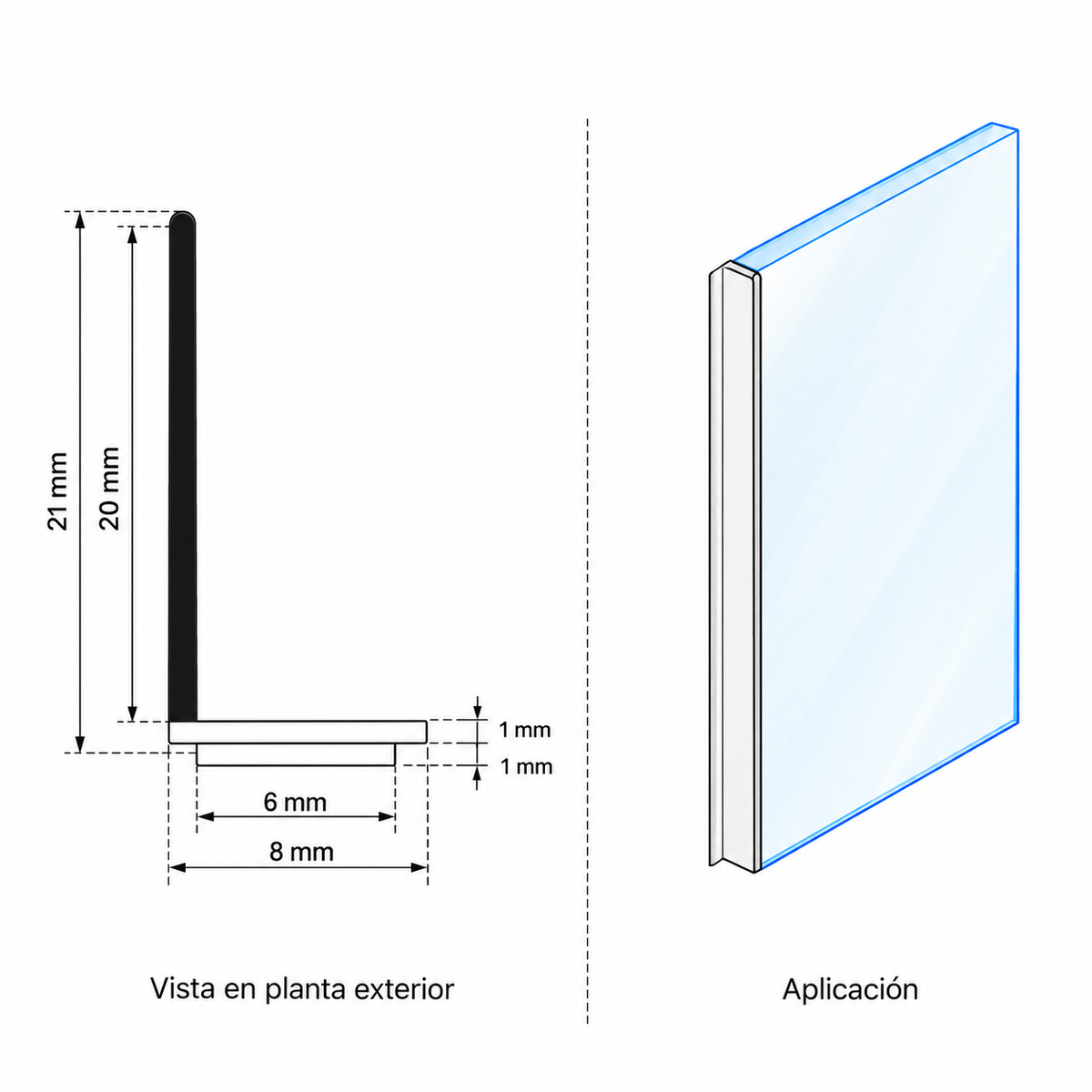 Bruken Botaaguas de Policarbonato Adherible 8x20mm / 8mm / 2.5mt BRK307