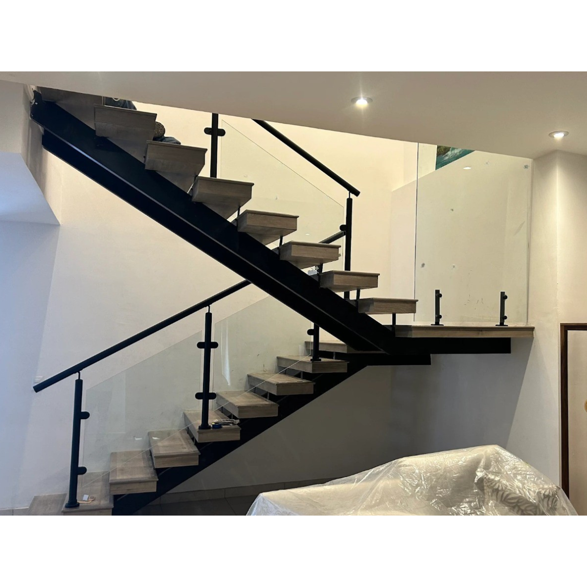 Poste Final Prefabricado Para Barandales de Cristal Templado con Pasamanos Herralum