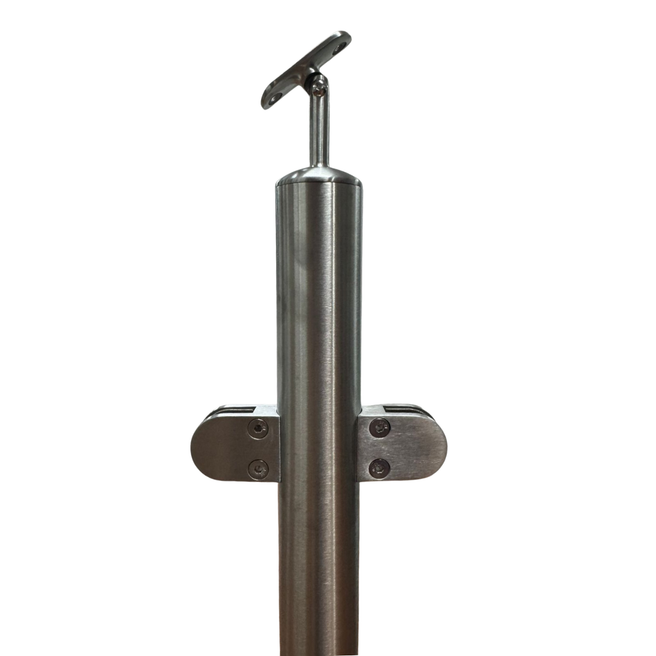 Poste Prefabricado Para Barandales de Cristal Templado a 180 grados con pasamanos Herralum
