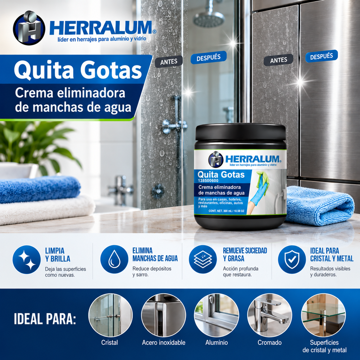 Crema Quita Gotas para Cristal y Metal Herralum 138500600