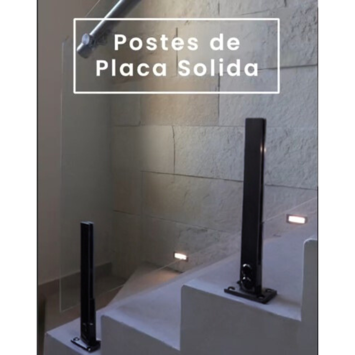 Poste de Placa Sólida Negro Para Barandal De Cristal