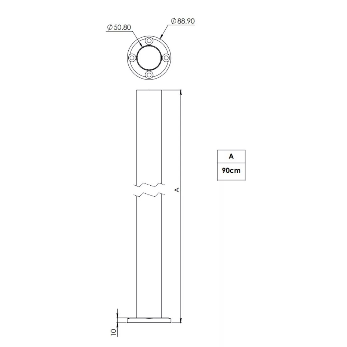 Poste Para Barandal de 90cm Altura Cal 18 de 2 pulgadas Pasamanos Herralum