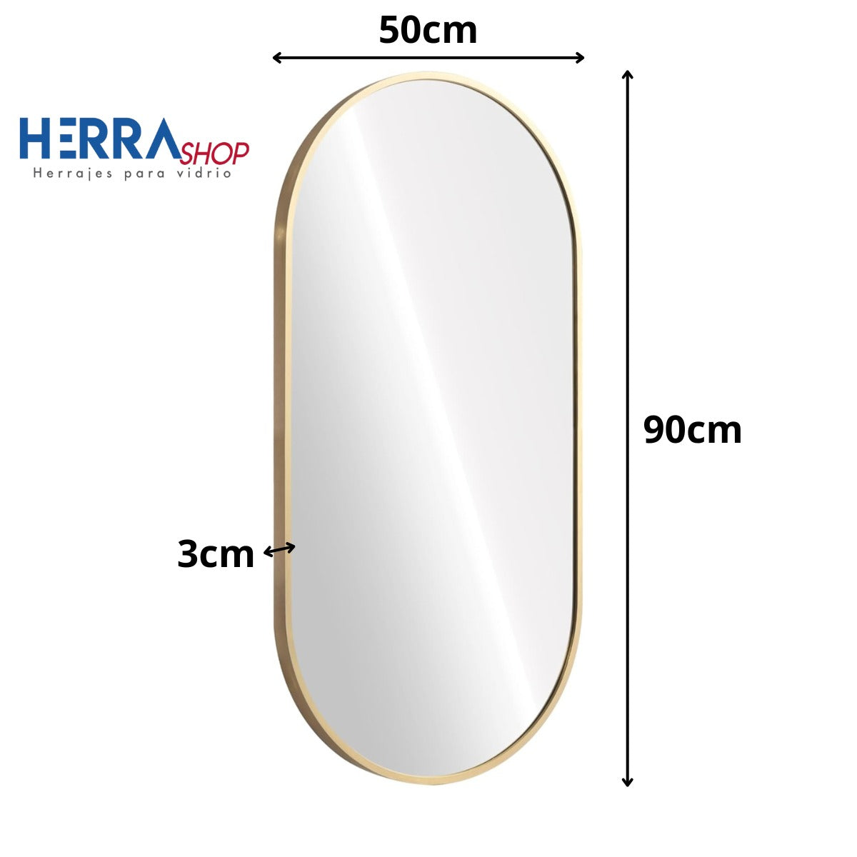 Espejo en forma de capsula con marco de aluminio 50x90cm herrashop