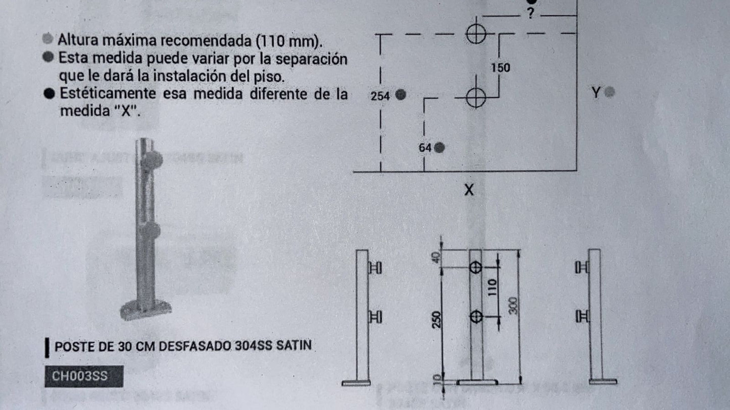 Mini Postes Desfasado 30cm Herralum De Acero Inoxidable Para Barandal