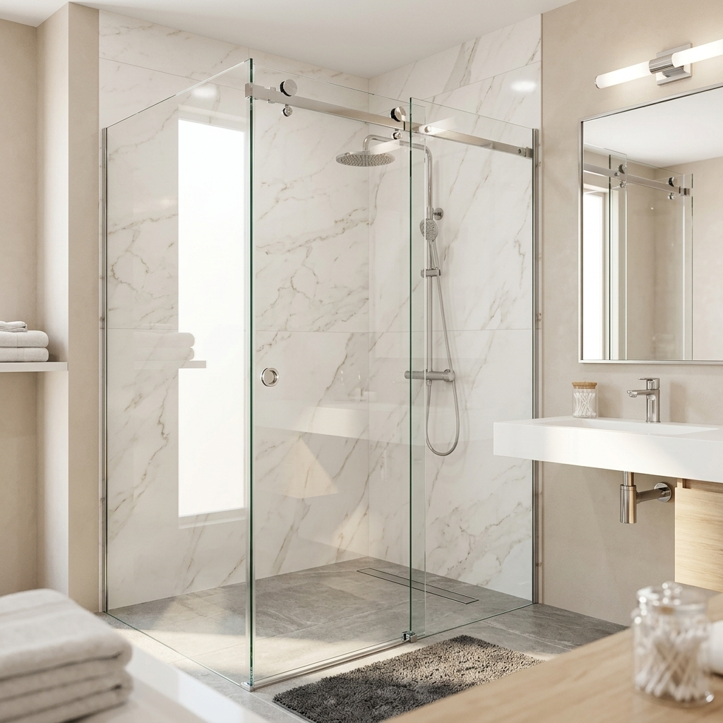 "cancel de baño corredizo herralum bacalar vidrio templado 8 mm"