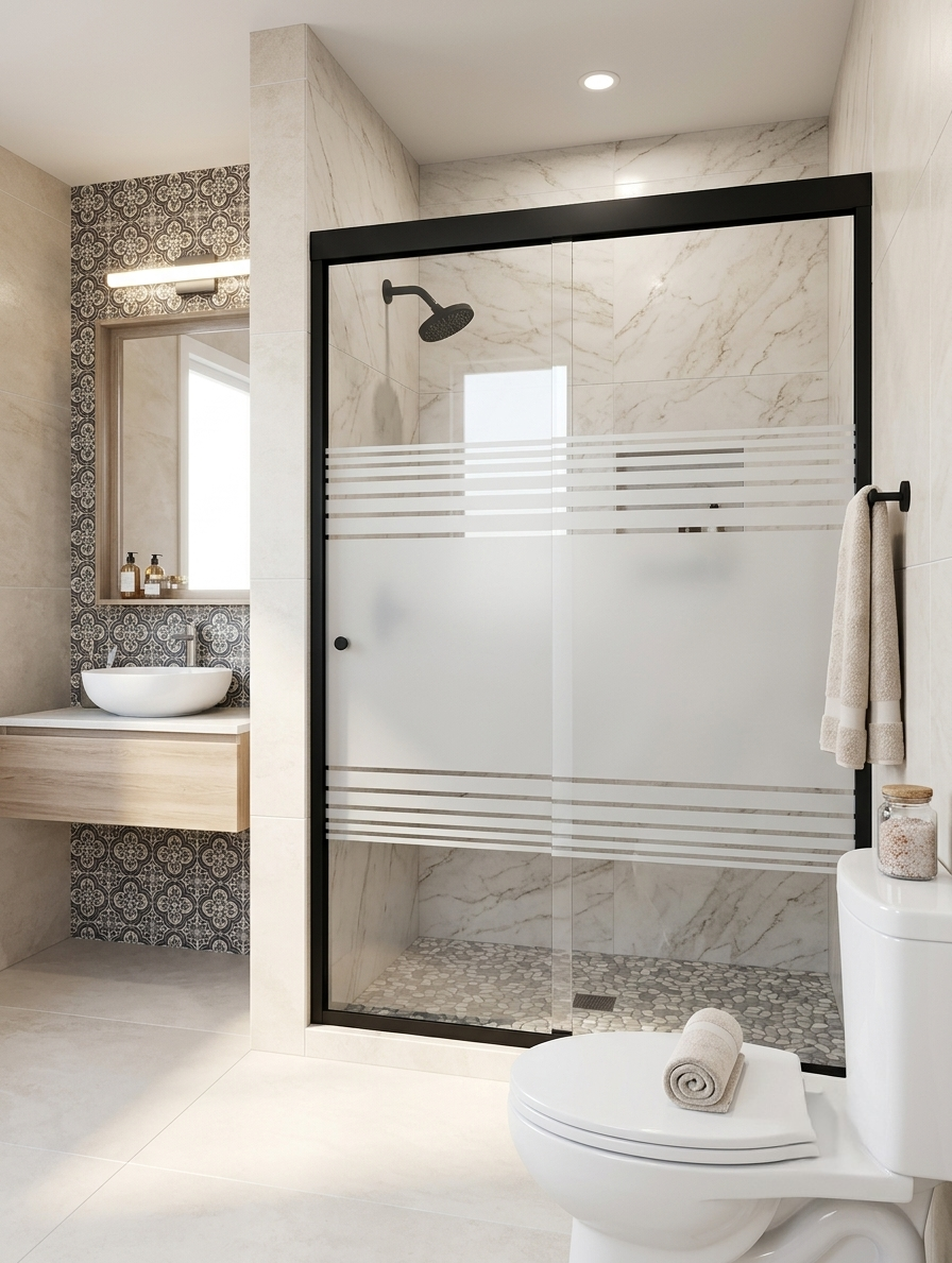 "Cancel de baño corredizo Herralum Río Bravo cristal templado 6mm"