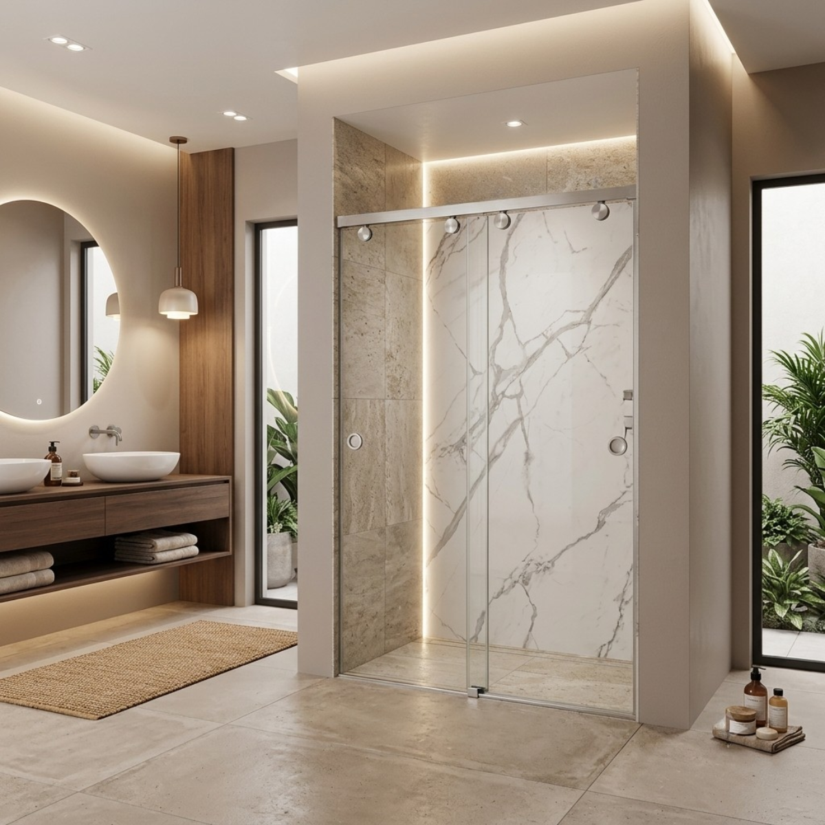 Cancel De Baño Chetumal Herralum Con Cristal Templado 8mm Y Herraje