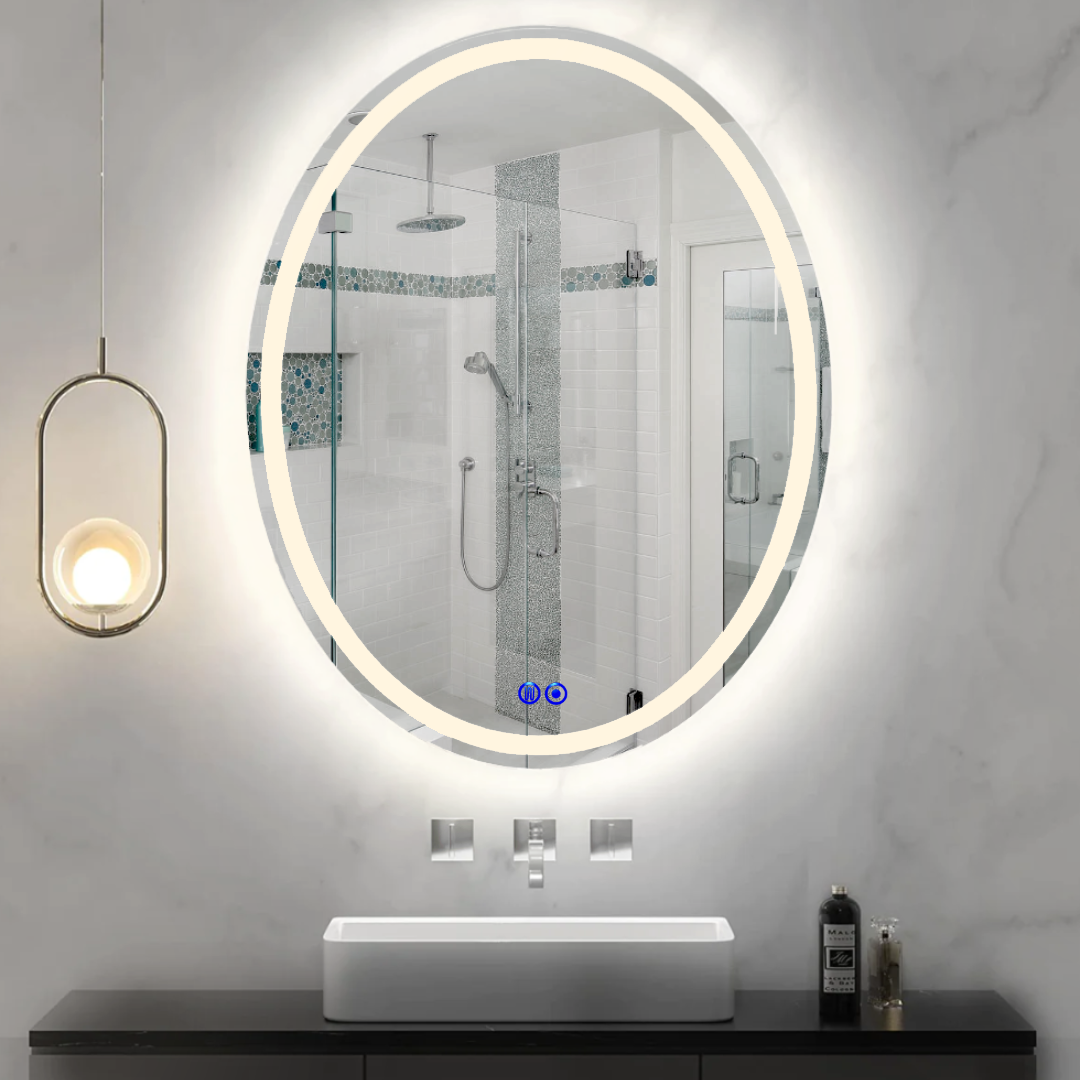 Espejo Ovalado De Lujo Con 3 tonos de luz + Antiempañante + Dimmer  Medida 70X90 cm