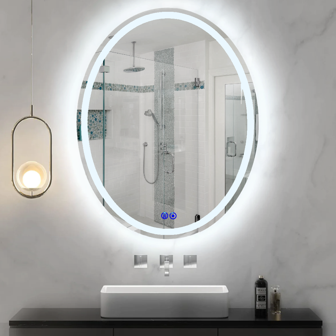 Espejo Ovalado De Lujo Con 3 tonos de luz + Antiempañante + Dimmer  Medida 70X90 cm