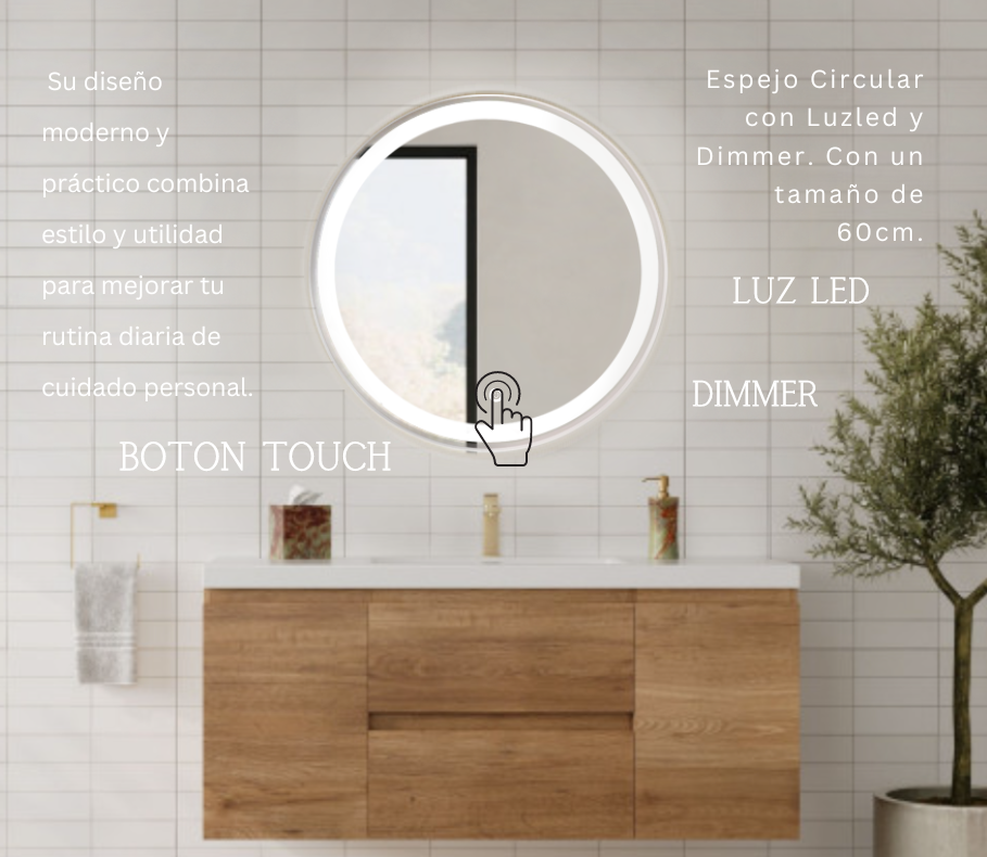Espejo Circular De lujo Decorativo Con Luz Led + Dimmer 60 cm herrashop