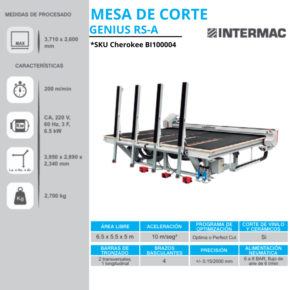 Mesa de Corte Intermac Genius RS-A | Precisión CNC para Vidrio