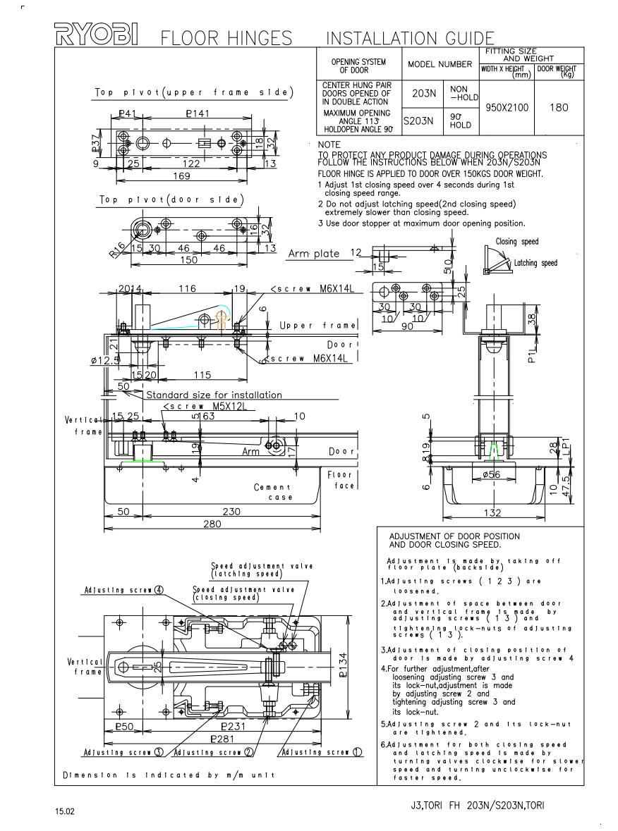 Kit Bisagra de Piso Ryobi Modelo S203n Para Puertas de Hasta 180kg SKU 1012005SA herralum