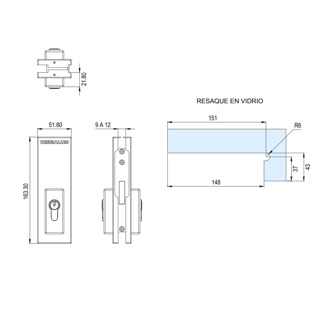 Chapa Línea Tapalpa de Alta Seguridad Para Puerta de Cristal Templado SKU 1009