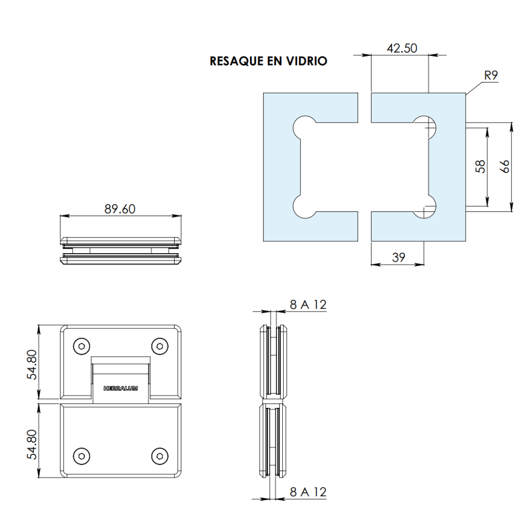 Bisagra Vidrio a Vidrio de 180º Para Puertas en Interior de Cristal Templado Herralum