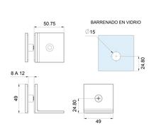 Conector Recto Muro A Vidrio con Base Herrashop