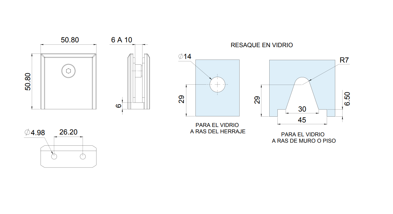 Conector de 2” Para Fijos de Cristal Templado