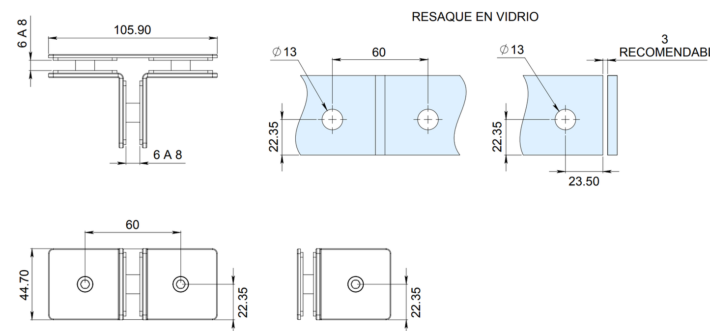 T Connector for Tempered Glass SKU 1149