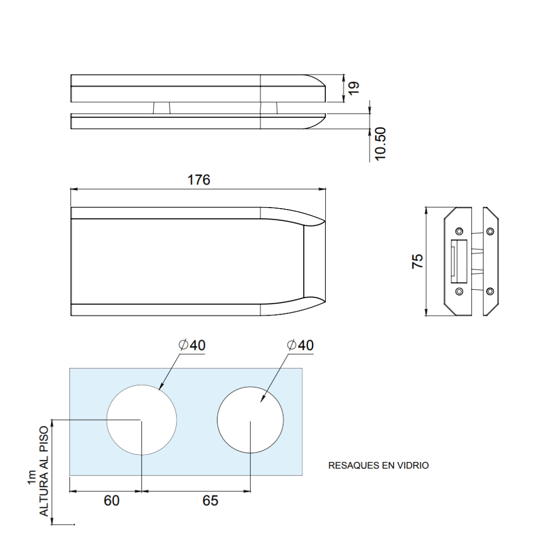 Contra para Chapa 1173 de 17.6cm Para Vidrio Templado herralum