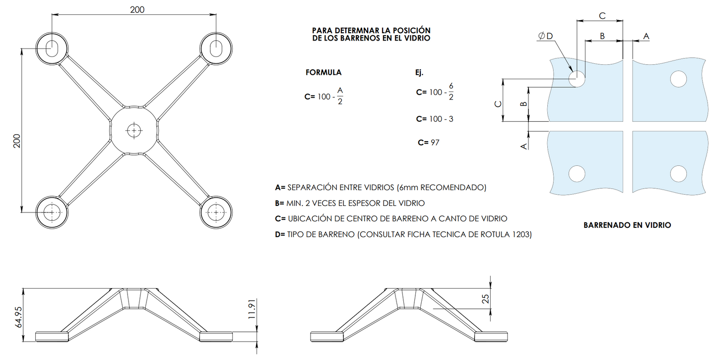Querétaro Spider with 4 Legs for Installation on a Beam, Tubular or Tensioner SKU 1202004 Herralum