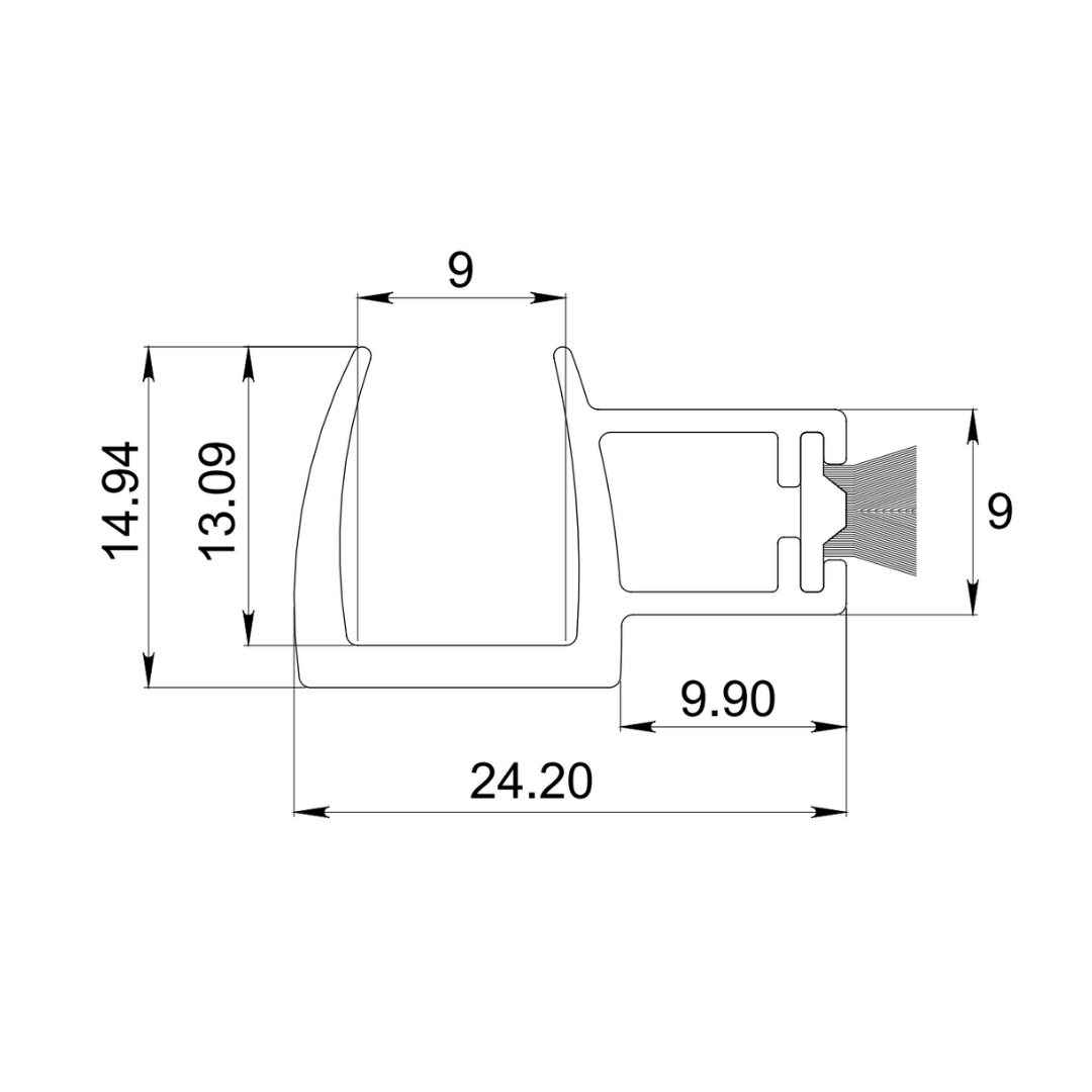Type “F” Polycarbonate Profile with Plush Holder for Sliding Door SKU 1207 