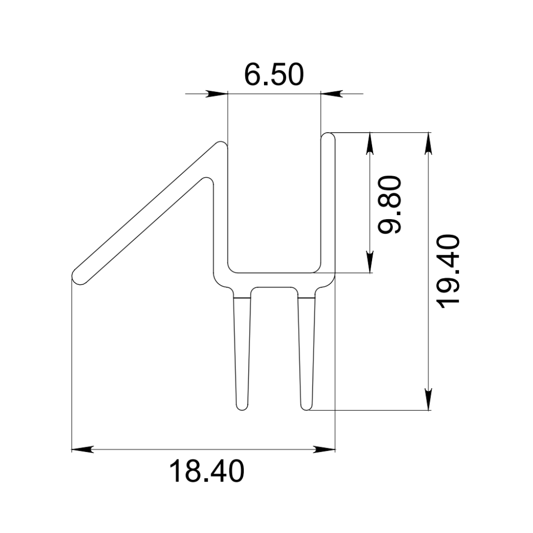 Dust Seal Type Polycarbonate Profile, with Double Flexible Central Fin and Rigid Fin SKU 1222 