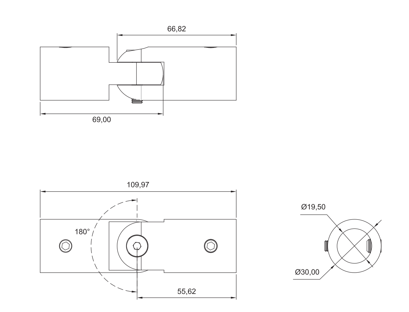 Conector Ajustable de Tubo a Tubo de 19mm de Diametro