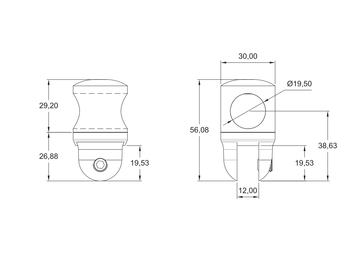 Conector Ajustable Vidrio Tubo de 19mm de Diámetro