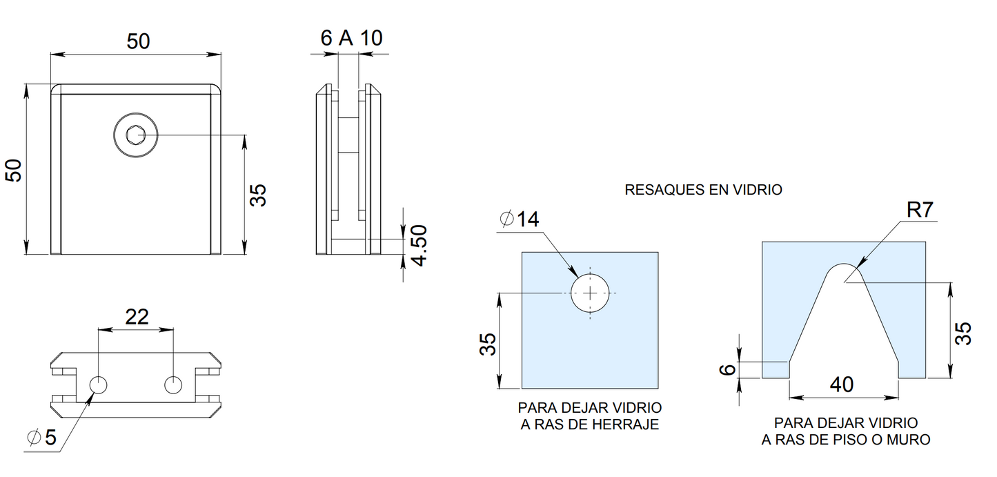 Connector with Medium Base Wall to Glass from 6 to 10mm SKU 1273