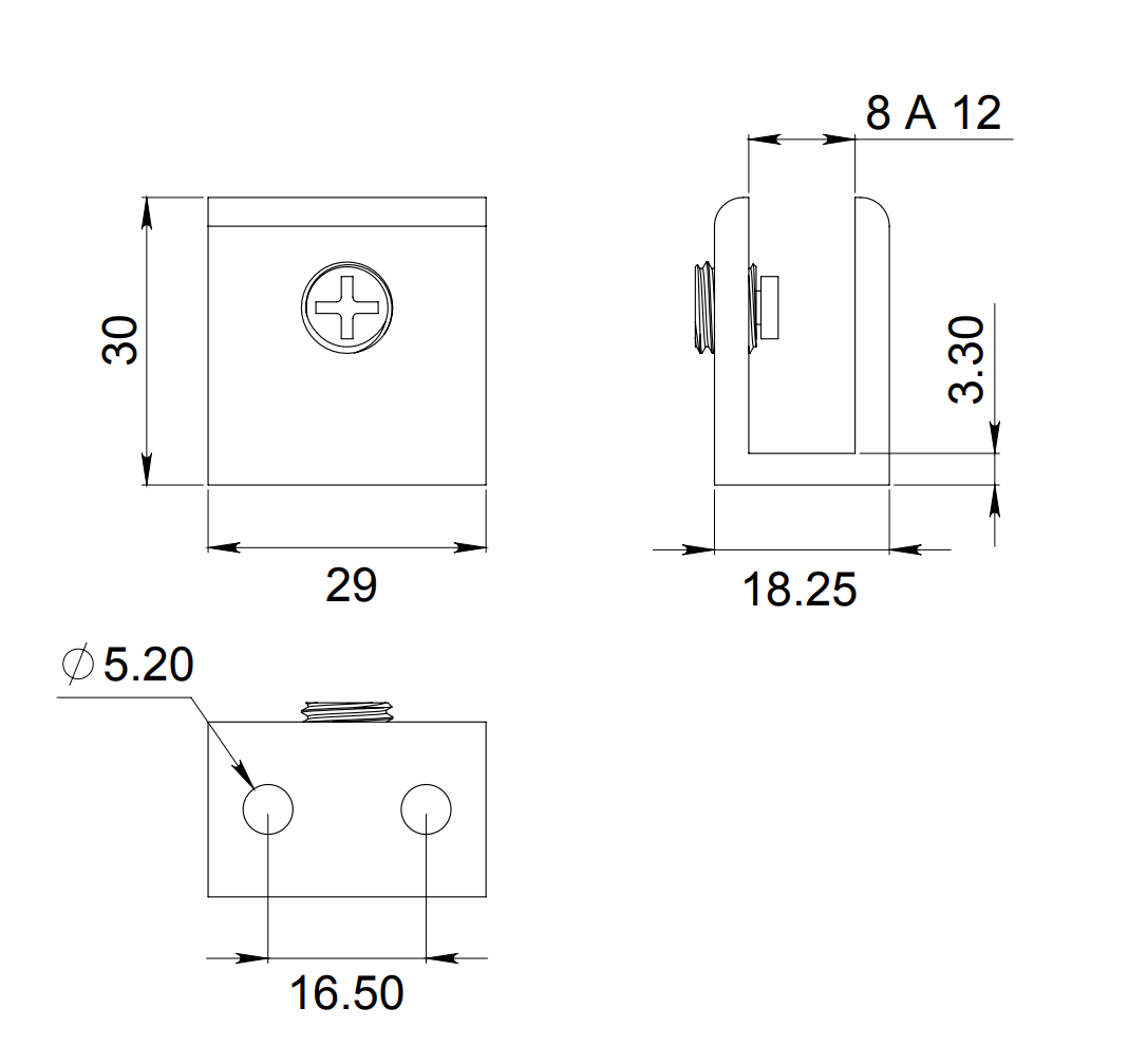 Short Paipid Wall to Glass Connector from 8 to 10mm SKU 1275
