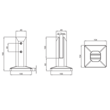 Miniposte Rectangular Negro de 16 cm de alto Para Barandal de Cristal Templado de 8 a 13mm Herralum