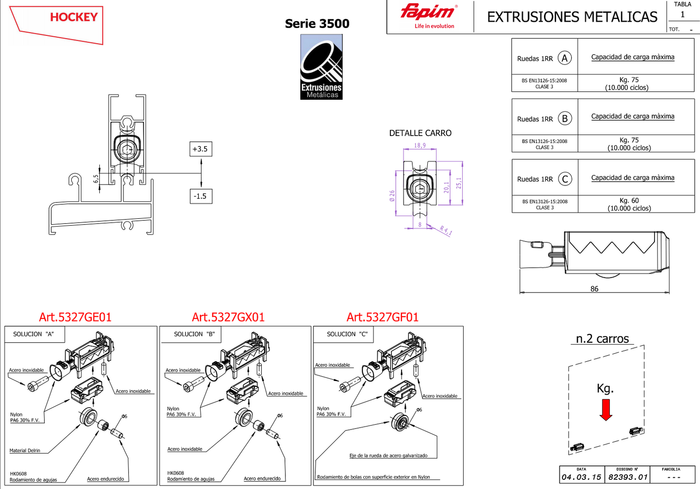 Hockey Trolley With Single Delrin Wheel and Adjustable Needle Bearing for 4600 Series of Metal Extrusions SKU 138201700 