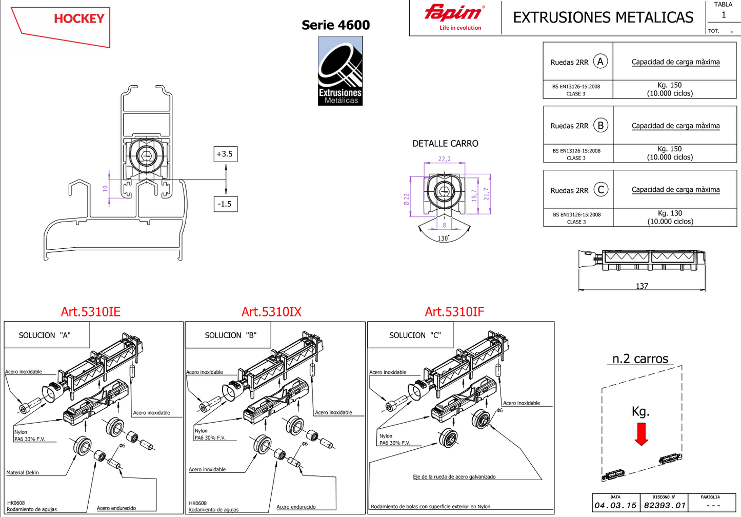 Hockey Trolley With Single Delrin Wheel and Adjustable Needle Bearing for 4600 Series of Metal Extrusions SKU 138201700 