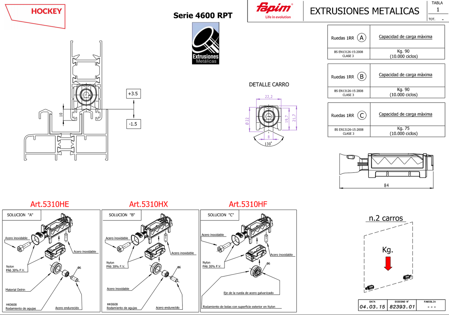 Hockey Trolley With Single Delrin Wheel and Adjustable Needle Bearing for 4600 Series of Metal Extrusions SKU 138201700 