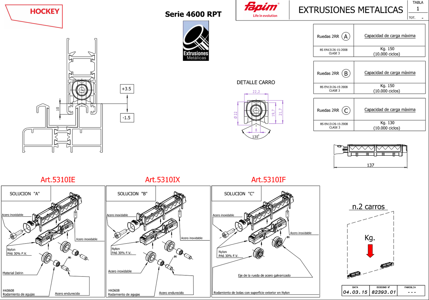 Hockey Trolley With Single Delrin Wheel and Adjustable Needle Bearing for 4600 Series of Metal Extrusions SKU 138201700 