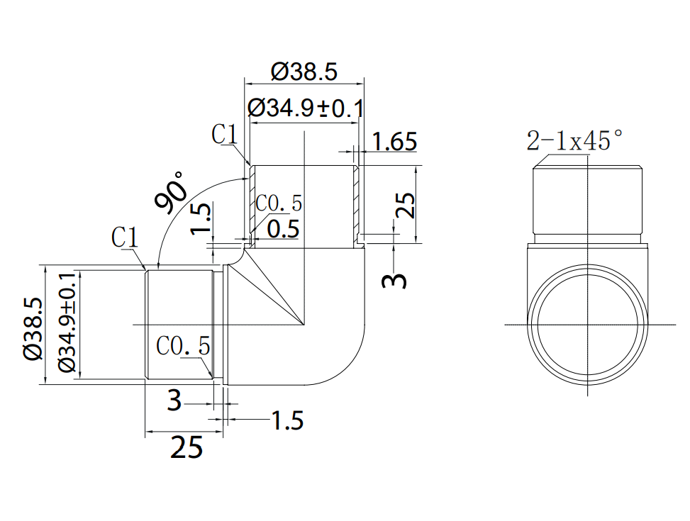 90º L Elbow Connector For 38.1mm Tube SKU 1394003112SA