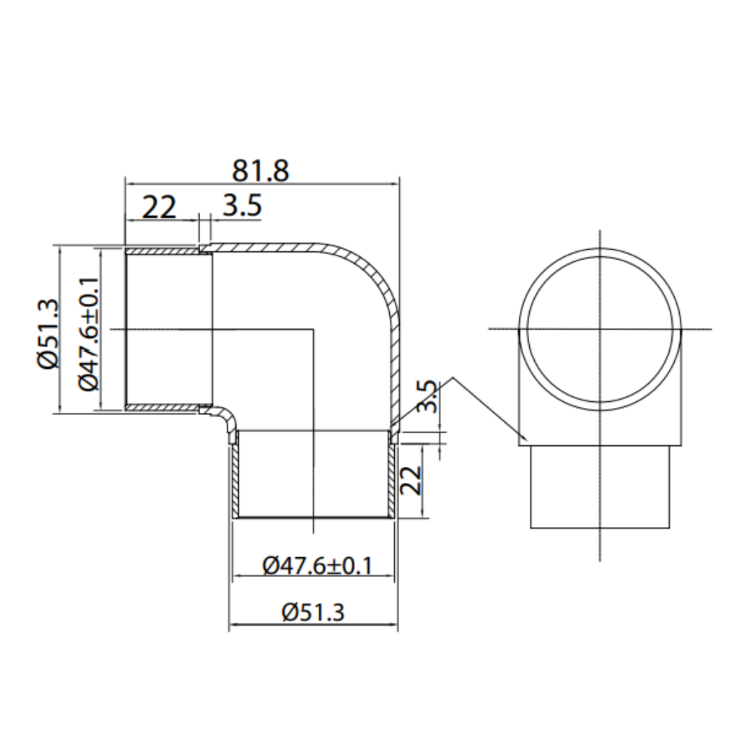 90º L Connector For 2" (50.8mm) Tube SKU 1394003200 Herralum