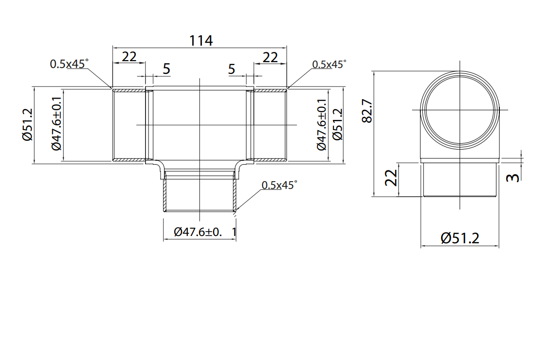 Conector T para tubo de 50.8mm herralum