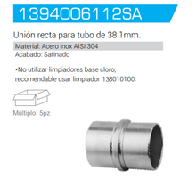 Straight Union For 1 1/2" (38.1mm) Pipe SKU 1394006112 Herralum 