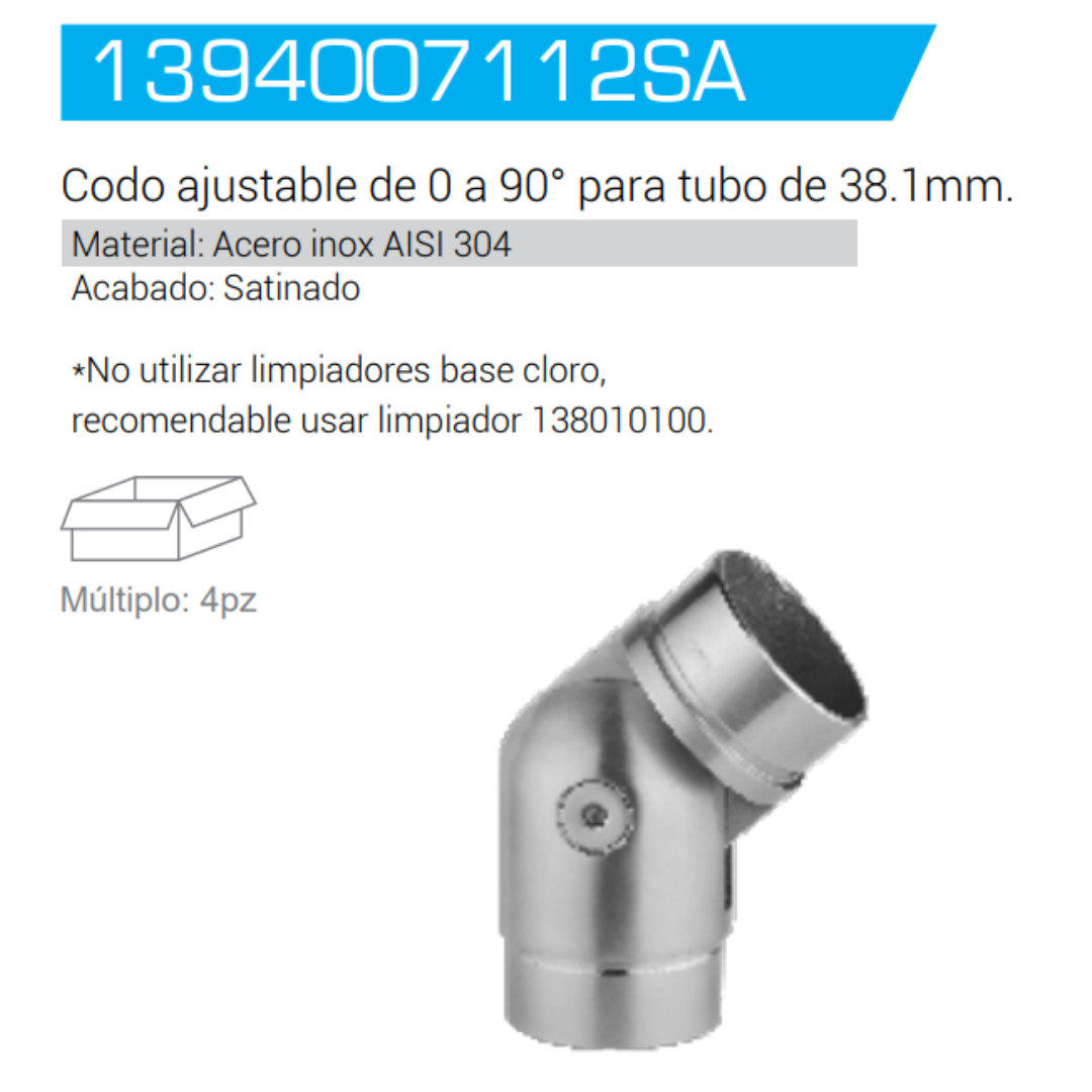 Codo Ajustable De 0 a 90° Para Tubo De 1 1/2" (38.1mm) Herralum